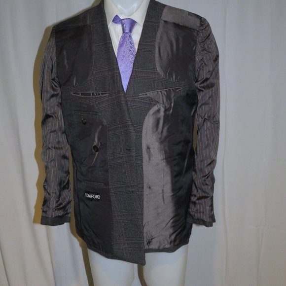 Tom Ford Base C Buckingham 100% Cashmere Gray Plaid 6x2 Double Breasted Suit 40R - Picture 11 of 16